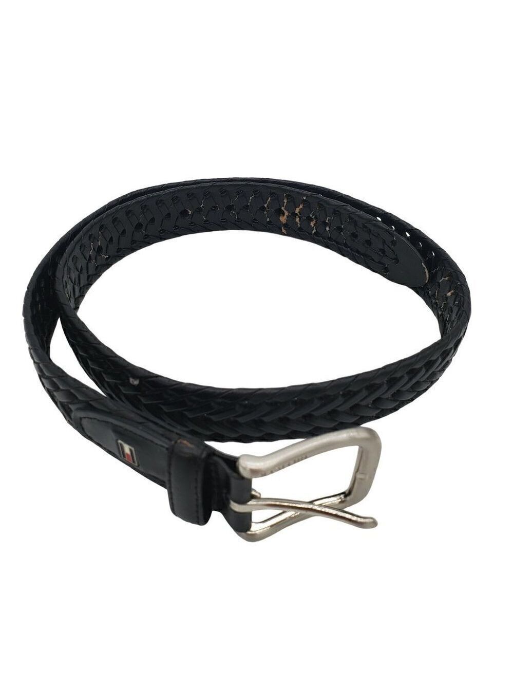 Tommy Hilfiger Faux Leather Vegan Black Braided Adjustable Belt Length 38"(W 32)